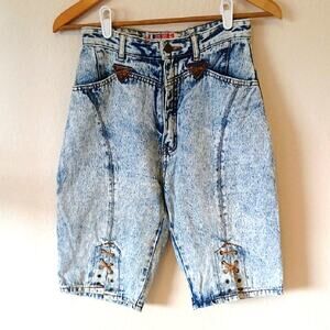 Vintage 80s Paris Express Acid Wash Jean Bermuda Shorts